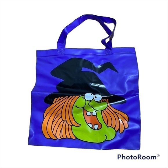 Vintage Witch Musical Plastic Halloween Bag Purple Trick or Treat - Picture 1 of 4